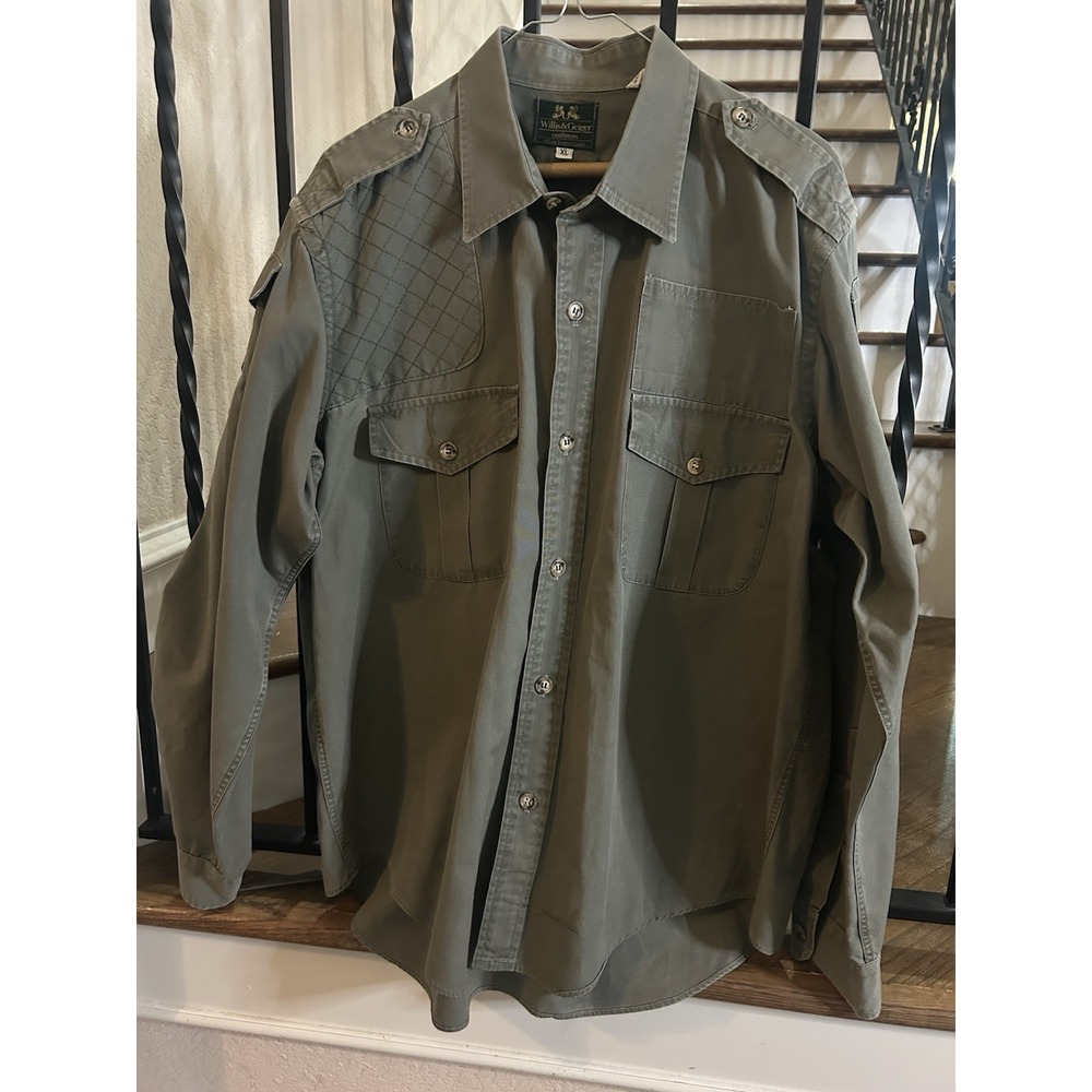Vintage Willis & Geiger Bush Poplin Shooting Shirt Men's XL Olive Safari Hunting